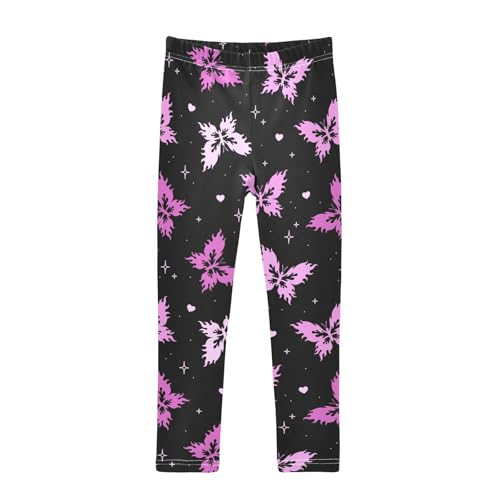 Pink Butterfly on Dark Girls Leggings,Workout Leggings for Girls Toddler Athletic Leggings Size for 3-10T