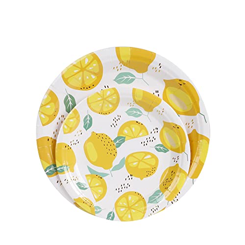 Geeklife Gold Metallic Lemon Theme Paper Party Plates, Gold Foil Disposable Dessert Plates Bulk, 7 Inch Decorative Floral Fruit Plates 20Pcs #TOP2