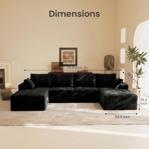 Image of Modular Cloud Sectional Sofa, Oversized Corduroy Boneless Couch | Luxury Comfort, Deep Seat, Couches for Living Room and Apartment, No Assembly Required