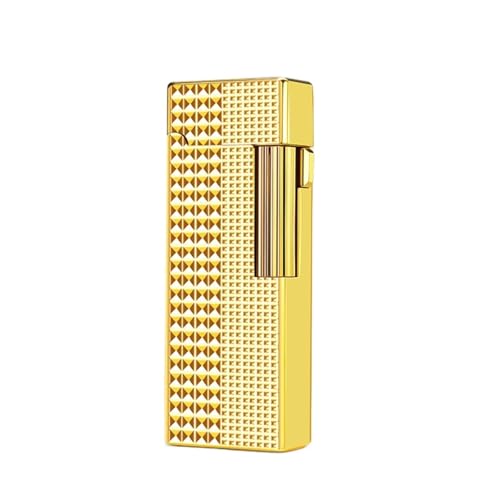 Mechero retro de butano con tapa – Encendedor vintage de metal grabado lateral, resistente al viento, llama suave para coleccionistas