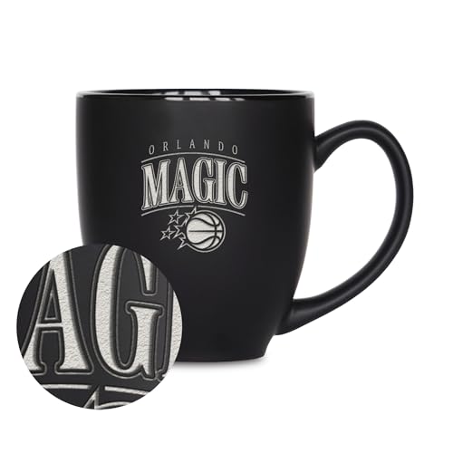 Rico Industries NBA Basketball Orlando Magic Tribute 15oz Laser Engraved Matte Black Ceramic Bistro Mug - For Hot or Cold Drinks