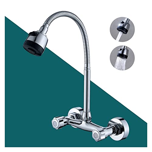 Robinet de cuisine mural double trou mitigeur laiton chromé - 7