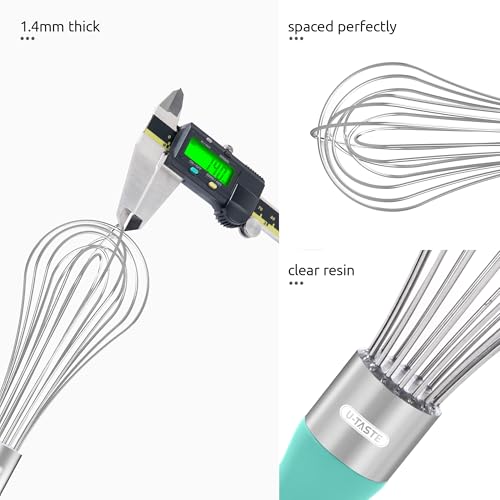 Image of U-Taste 18 /10 Stainless Steel Balloon Whisk for Kitchen Cooking with 8 Flex Wires (Aqua Sky), and 18 /8 Stainless Steel Measuring Coffee Scoop 2 tablespoon
