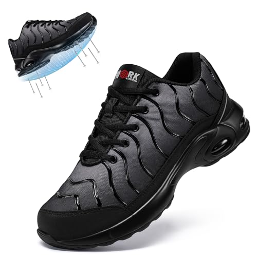 Image of LARNMERN Cushioned Steel Toe Shoes for Men Safety Toe Tennis Sneakers | Breathable ASTM Wide Toe Lightweight Puncture Proof Fashional Style Comfort Slip Resistant