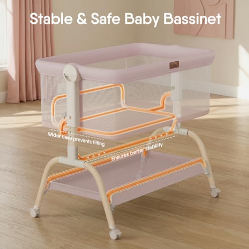 Image of Baby Bassinet Bedside Crib, 3-in-1 Baby Bassinet Bedside Sleeper with Mattress and Soft, Breathable Sheet, Full-Mesh Sides, 6-Height Adjustable, Stable and Secure Crib for Newborns
