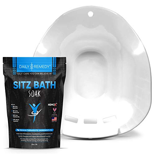 Daily Remedy 2-in-1 Sitz Soak and Sitz Bath Over The Toilet Seat Kit - for Postpartum Care, Hemorrhoid, Fissure Treatment & Yoni Steaming - Perineal Soaking Bath to Soothes & Cleanse Inflammation.