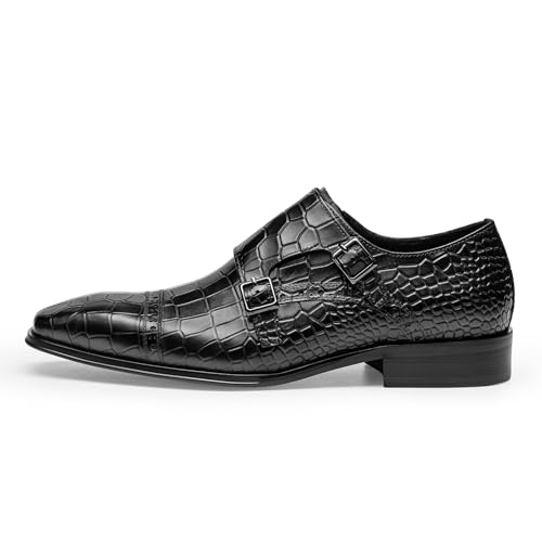 Loafers for Men - Premium Croc-Embossed Leather Monk Shoes | Formal Double Strap Design3