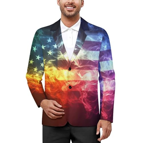 U.S. Gay LGBTQ Flag Colorful Mens Suit Jacket Lapel Blazers V Neck Button Business Coat Tuxedo for Wedding Party