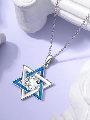 0.5CT Moissanite Diamond Star of David Necklace Sterling Sliver Blue Opal Jewish Star Pendant Brithday Anniversarry Valentines Mothers Day Gifts for Mom Wife Girlfriend2