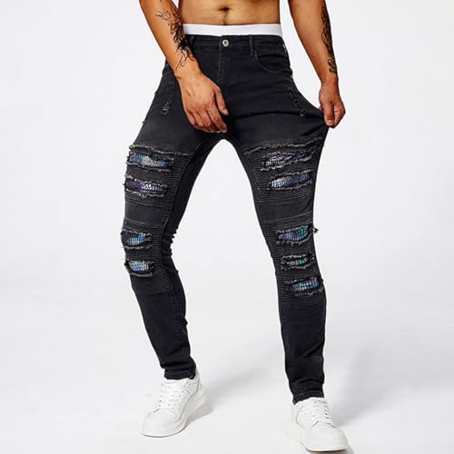 Jeans for Men Stylish Casual Sparkly Sequins Denim Pants Slim Fit 70s 80s Vintage Disco Party Outfits Streetwear4