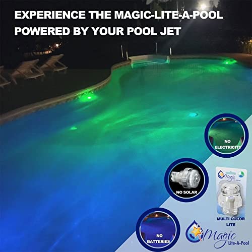Magic Lite-A- Pool | New And Improved | Jet With Led Lights Provide Mood Pool Lighting W/O Batteries | Powered By Pool Jets | No Tools Req’d Simply Screw In & Replace Your Standard 1.5” Jet Return #TOP2