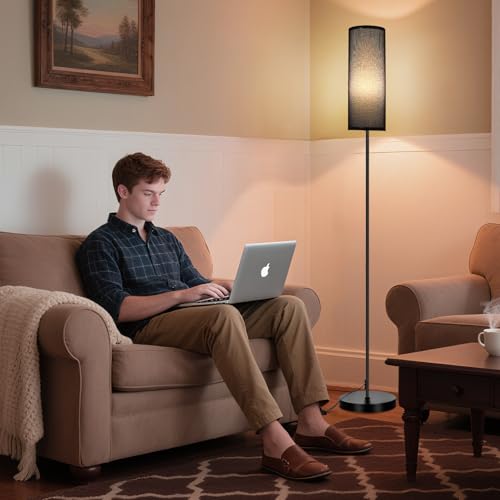 Image of FRIDEKO HOME Black Shade Floor Lamp with, Simple Design with Foot Pedal Switch, Small Tall Lamps for Living Room Bedroom Office, Corner Floor Stand Light with Black Pole Lamp (No Bulb /No Remote)