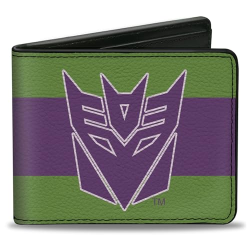Buckle-Down Hasbro Wallet, Bifold, Transformers Decepticon Shield and Stripe Green Purple White, Vegan Leather