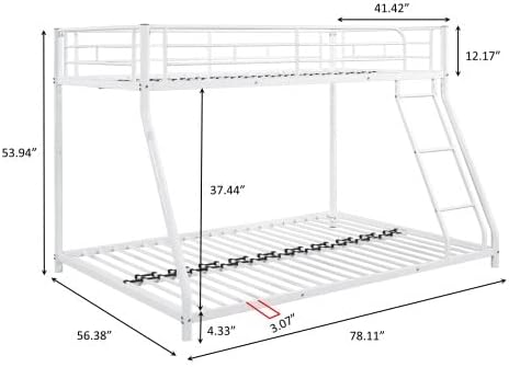 Miniatura 2 de Litera de metal, cama individual sobre matrimonial con escalera extraíble y soporte de listones de acero, marco de cama que ahorra espacio para