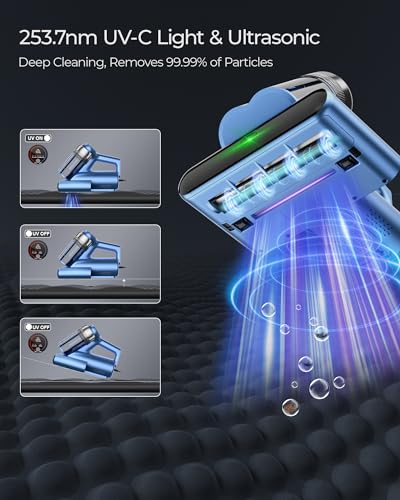 Image of Teant Bed Mattress Vacuum, 18 kPa & Green Light Dust Detection, MV-Grey | 2-Speed Bed Vacuum Cleaner with 253.7nm UV-C & Ultrasonic, LED Display, 149℉ Heat, HEPA, Aroma & Anion for Bed Sofa Pet Hair