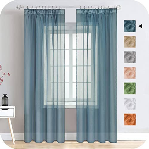 MRTREES 2 Pièces de Rideaux Voilage Bleu Marine 140x225cm Galon Fronceur Chambre Voilages Intérieurs Rideaux Passe Tringle de Porte pour Salon Baie Vitrée...