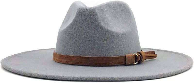 Women's Felt Panama Hats Classic Wide Brim Rancher Fedora with Belt Buckle,Fedora Hats for Men Women (Color : Gray, Size : One Size)