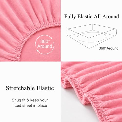 Image of Warm Flannel (Flano) King Size 345 TC Winter Fitted Bedsheet | All Side Elastic Premium Winter Soft Velvet Furnishing Bed Sheet with 2 Big Pillow Cover Size - 72 x 78 X 8 Inches Solid Pink