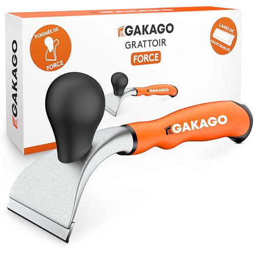Gakago Grattoir de force - Lame de 65mm de haute qualité en carbure de tungstène durable - Grattoir universel ergonomique & antidérapant pour le bois, le métal, le béton ou la pierre