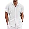 COOFANDY Chemises en Lin Chemise à Manches Courtes pour Hommes Coupe régulière A-Blanc. 5XL