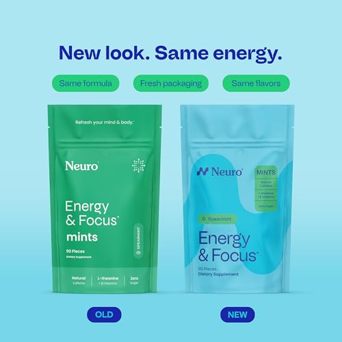 Image of Neuro Energy & Focus Mints - Sugar Free Breath Mints with 40mg Natural Caffeine, B Vitamins & L-Theanine - Vegan Brain Supplement for Exercise, Study & Daily Focus - Spearmint, 90 ct