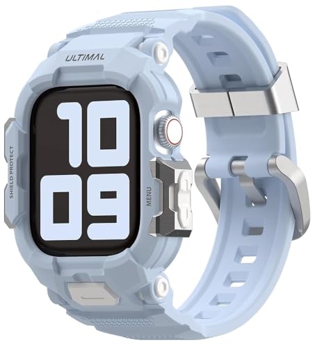 Image of ULTIMAL Rugged Band Compatible with Apple Watch Band 42mm Series 11 /10 with Case, Military-Grade Shockproof Strap for iWatch with Bumper Case Cover Men Women(Blue)