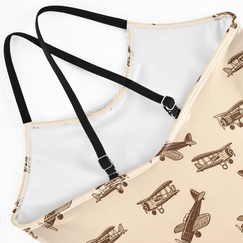 senya Girls Swimsuits One-Piece Swimwear Tie Bathing Suit Beach Summer Round Neck 9-10T Retro Airplane Pattern4