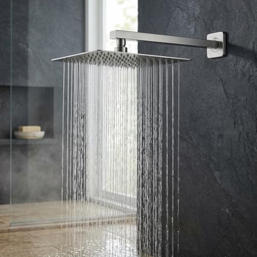 Image of ALTURAS Stainless Steel Square Overhead Shower Rain Shower Head for Bathroom With Arm (4inch shower with12inch arm)
