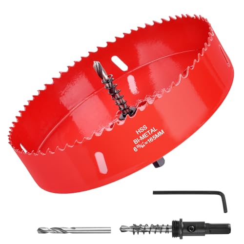 6-1/2 Inch / 165mm Hole Saw for Wood Plastic Board Ceiling Drywall and Metal Sheet - HSS Bi-Metal Hole Cutter with Pilot Drill Bit