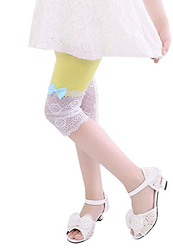 Girls' Cute Bowknot Lace Capri Leggings Summer Cropped Tights Pants3