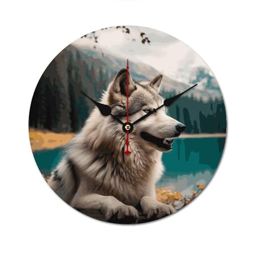 Horloge murale décorative moderne loup bois 34 cm sans cadre - 2