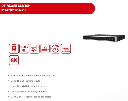 Image of DS-7616NI-M2 /16P 16 Channel PoE Network Video Recorder NVR, 8K H.265, Up to 32MP Resolution Input, Plug & Play, Hard Drive Not Included, Support Firmware Upgrade