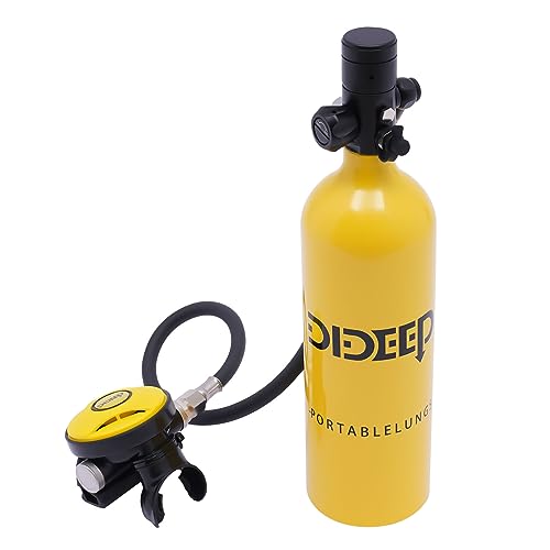 RocoReny 1L Scuba Diving Tank, 1L Mini Scuba Tank Refillable Oxygen Cylinder with Carrying Strap ? Diving Glasses?Mini Handbag, Refill Adapter?Underwater Breath Device Portable Diving Gear ?Yellow