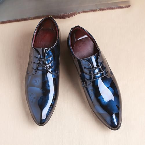 Mens Patent Leather Printing Lace Up Oxford Dress Shoes Modern Low Top Pointed Toe Tuxedo Derby Shoes for Work Office Formal Wedding3