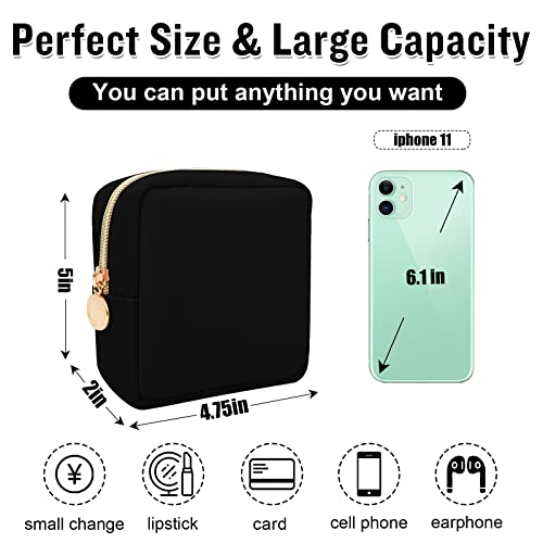 Nylon Mini Makeup Bag For Purse, Preppy Small Cute Black Makeup Bag Cosmetic Zipper Pouch Purse, Waterproof Travel Coin Pouch Sanitary Napkin Storage Bag Clutch Makeup Organizer For Women Girls(Black) #TOP1