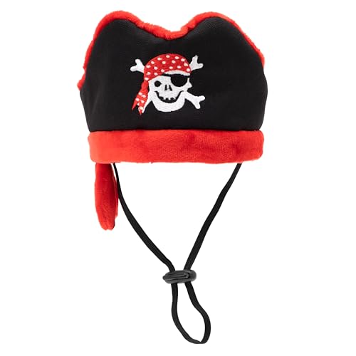 The Worthy Dog Pirate Party Hat Dog Toy 2-in-1 Pet Party Hat & Crinkle Dog Toy with Removable Elastic Strap Durable Oxford Nylon - Black Small
