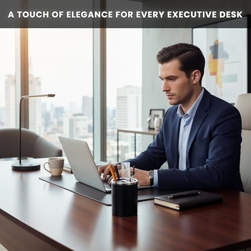 Image of Black Pencil Holder for Desk | 3 Compartments Pencil Cups for Classroom, Home, Office Desks, Meeting Room | Pen Cup Holder for Desks & Decorative Pen Holders for Desk Cute Office Supplies