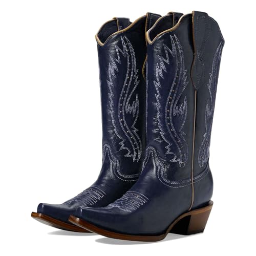 Women's Vintage Embroidered Rivet Block Heel Cowgirl Mid Calf Western Boots Fashion Studded Square Toe Pull On Chunky Heel Cowboy Knee High Boots for Women