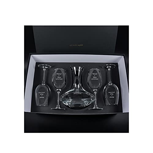 Juegos decantador y copas de vino (Set decantador y Copas Personalizados para Parejas - Regalo de Boda, San Valentín, Aniversario, Bodas de Oro o Bodas de Plata)