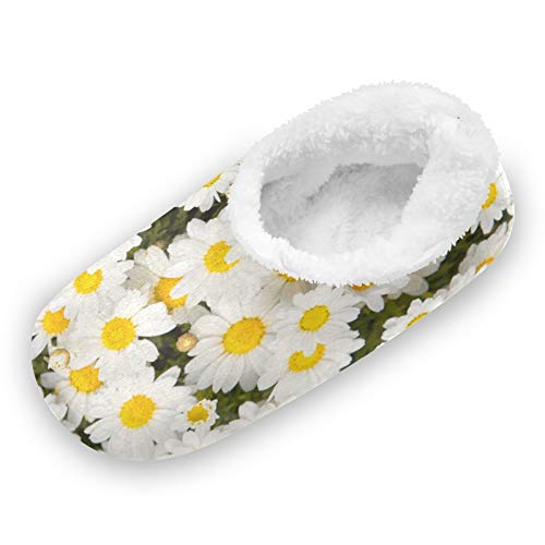 TropicalLife LUCKYEAH - Pantuflas de casa con flores y margaritas para mujeres y hombres, zapatillas de pies peludos, cómodas y cálidas de espuma viscoelástica para interiores y exteriores,