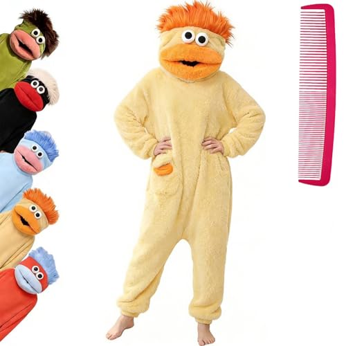Brrioe Funny Big Mouth Monster Onesie Pajamas with Large Comb Oversized Plush Fleece Hooded One Piece for Sleep & Party (US Alpha Medium Regular Regular Orange)