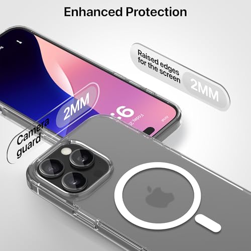 Image of eller sante Clear Magpro Back Cover Case for iPhone 16 Pro Scratch Resistant Camera Screen Protector TPU Shockproof 10ft Drop Protection Support Mag-Safe Wireless Charging- Clear