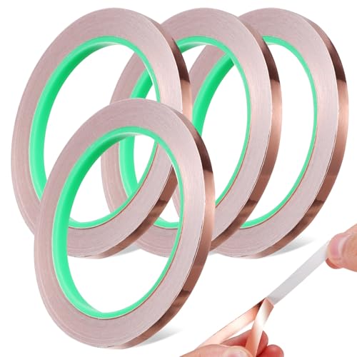 ANDRESLAD Cinta Conductora de Cobre Autoadhesiva 6,35 Mm X 20 M, 4 Rollos, Cinta Aislante para Electrónica, Soldadura y Manualidades, Adhesivo Fuerte para Proyectos Industriales y Bricolaje