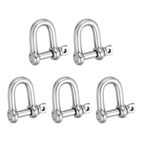 PATIKIL Screw Pin Shackle M4 5/32 176lbs, 5 Pack 304 Stainless Steel D Ring Shackle for Chains Wire Rope Outdoor, Silver
