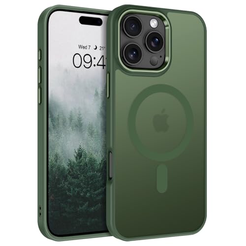 Image of BENTOBEN for iPhone 16 Pro Case [Compatible with Magsafe] Magnetic Matte Phone Case iPhone 16 Pro Translucent Slim Thin Shockproof Women Men Protective Cover Cases for iPhone 16 Pro 6.1 inch, Forest Green
