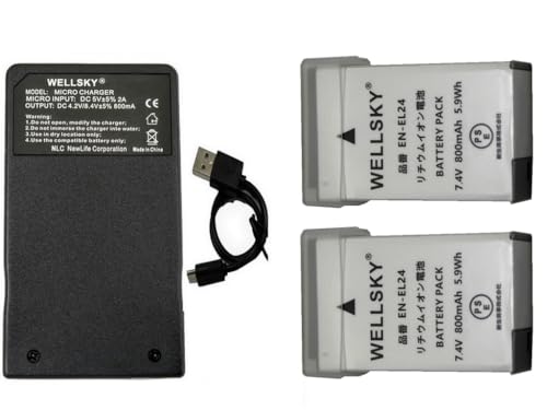 WELLSKY EN-EL24 �݊��o�b�e���[ 2�� + MH-31 [ ���y�� ] USB Type C �݊��[�d�� �o�b�e���[�`���[�W���[ 1�� [ 3�Z�b�g ] �[�q�ی�J�o�[�t�� �����i�Ɠ����悤�g�p�\ �c�ʕ\���\ �j�R�� Nikon 1 J