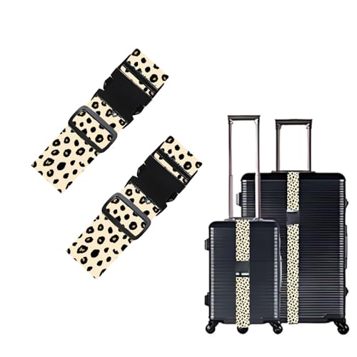 Image of 2 Pack Luggage Straps for Suitcases, Adjustable Travel Belt with Buckle, 2 inch Wide Heavy Duty Suitcase Straps for Summer Vacation, Trendy Leopard Print, Travel Essentials, Cream /Black, Multi