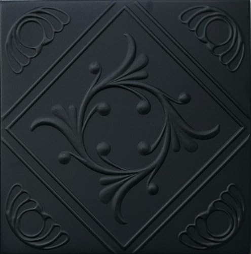 À LA MAISON CEILINGS R02 Diamond Wreath Foam Glue-up Ceiling Tile (21.6 sq. ft./Case), Pack of 8, Black Matte