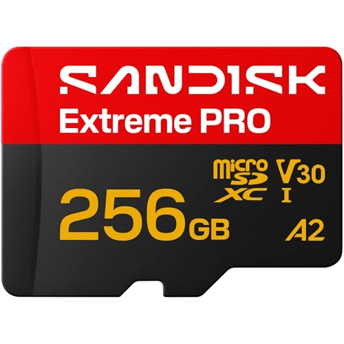 SANDISK Extreme Pro Carte UHS-I microSD + SD Adapter, 256 Go (Vitesses de Lecture allant Jusqu’à 250 Mo/s et d’écriture Jusqu’à 170 Mo/s, 5K, 3K, 4K UHD, C10,...