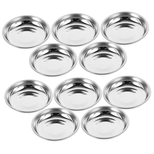 Cabilock 10pcs Round Small Stainless Saucers Mini Sauce Dishes for Mustard Ketchup Salad Desserts for Family Gatherings Bbq and Picnics